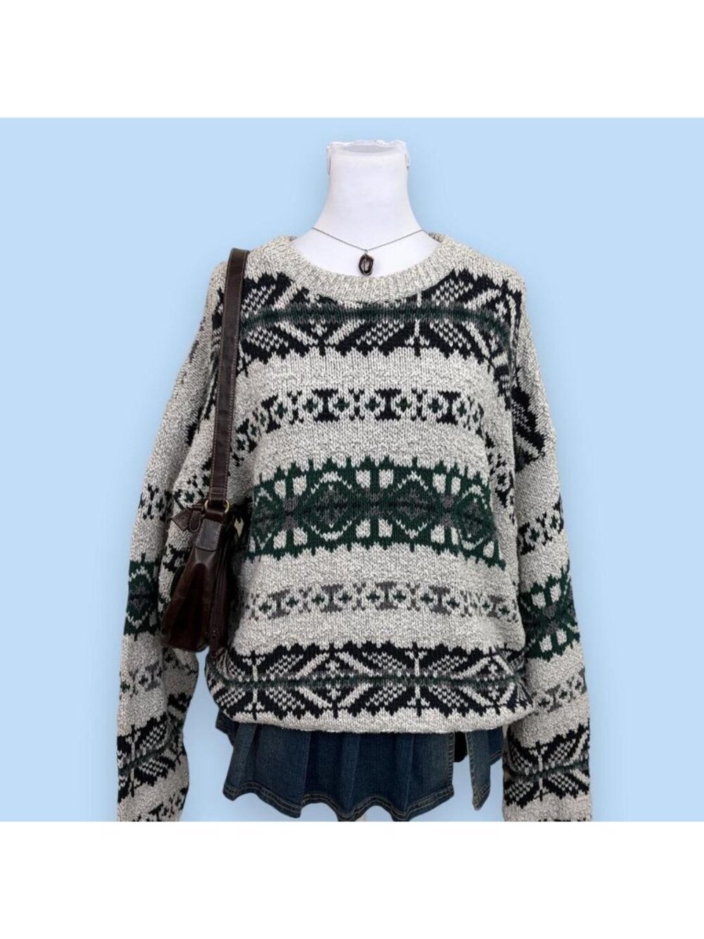 90s striped chunky nordic grandpa sweater